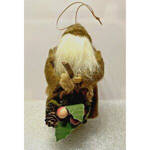 Vintage Folk Art Woodsman Santa 5" Handmade Christmas Tree Ornament 1960s Style